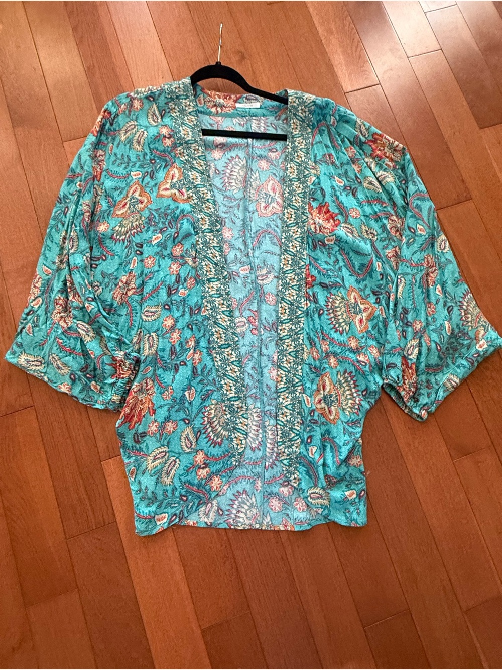 Maurices Turquoise Floral Open-Front Kimono